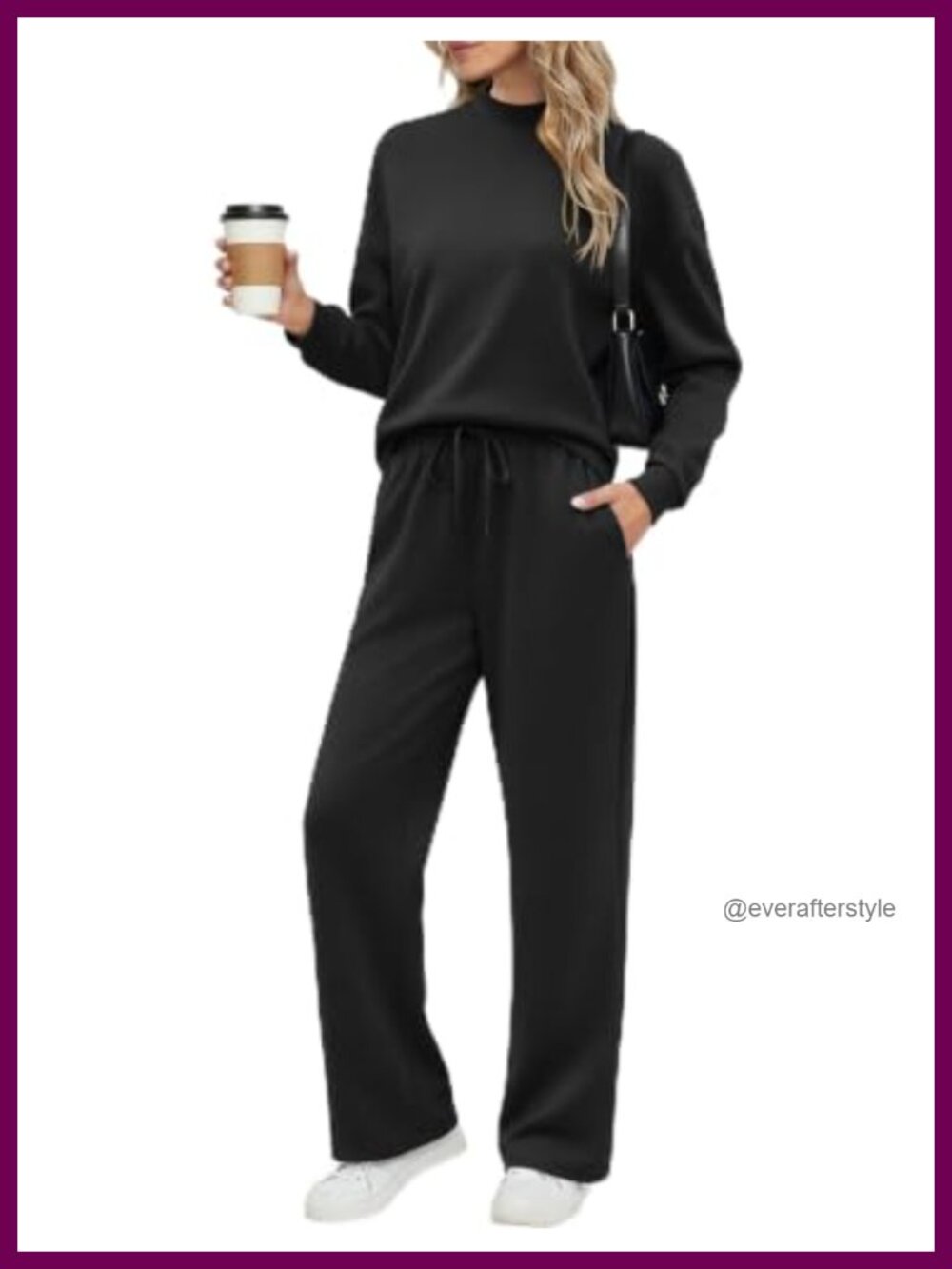 Two Piece Lounge Set Mock Neck Wide Leg Pants